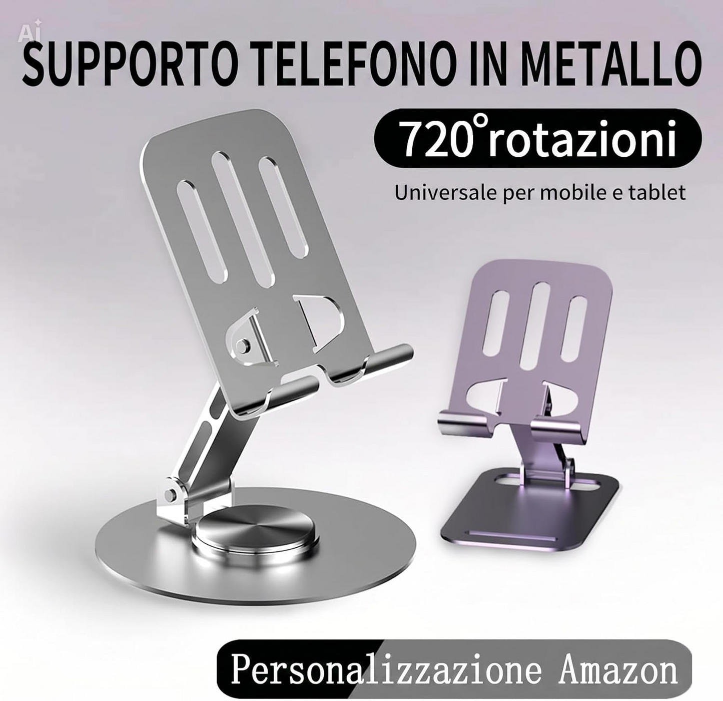 Supporto per Telefono e Tablet da Tavolo in Metallo – Base Girevole a 360°, Universale Regolabile per Smartphone e iPad, Struttura Robusta