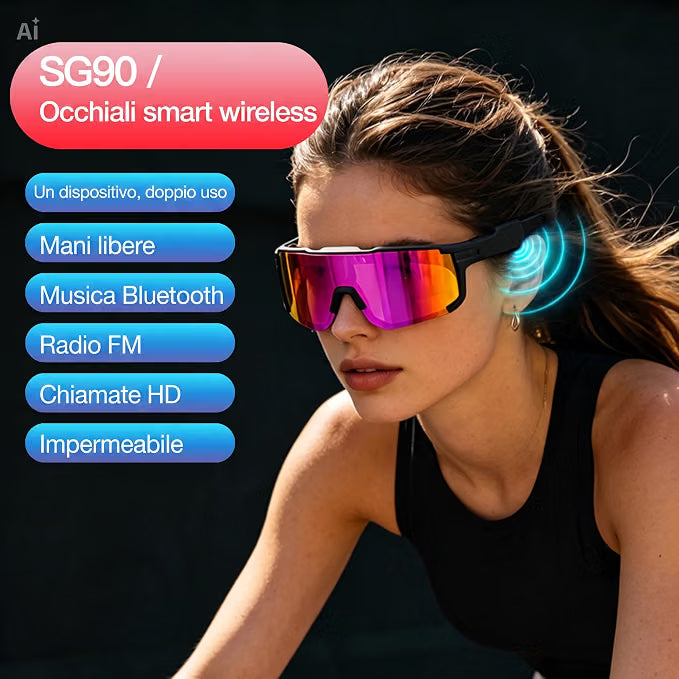 Occhiali da Sole Sportivi con Cuffie Bluetooth e Lenti Fotocromatiche – Impermeabili IP68, Ricarica Magnetica, Controllo Touch, Radio – Ideali per Bici, Corsa, Sci e Sport sulla Neve