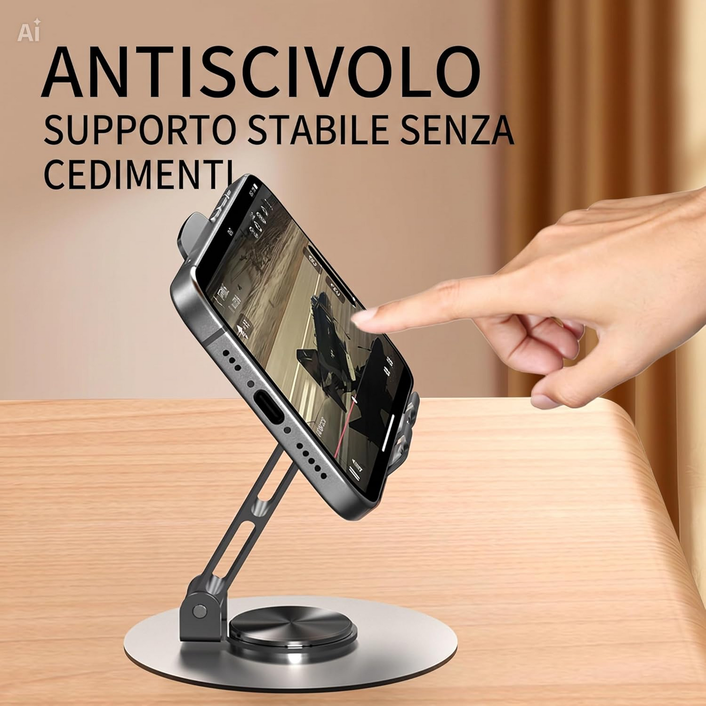 Supporto per Telefono e Tablet da Tavolo in Metallo – Base Girevole a 360°, Universale Regolabile per Smartphone e iPad, Struttura Robusta