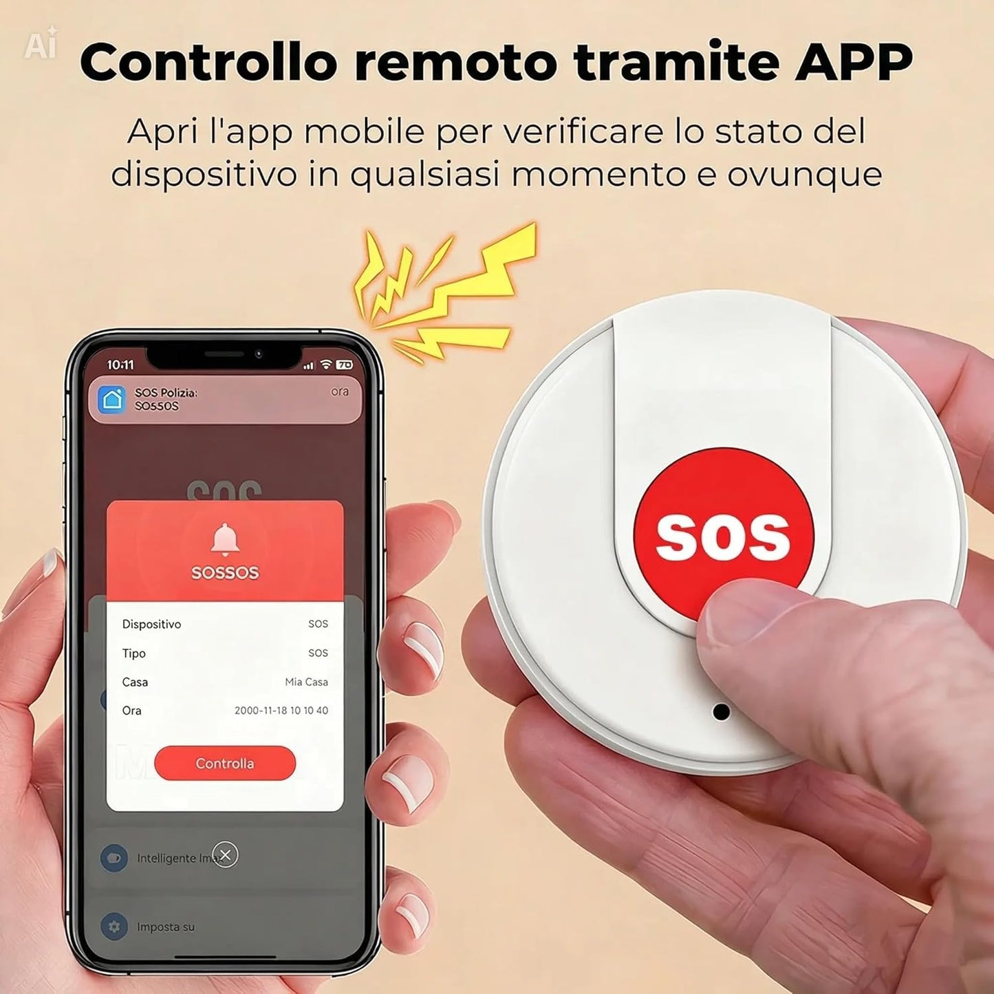 SOS Anziani e Bambini: Allarme Personale con Pulsante di Emergenza. Compatibile con APP Tuya e Smart Life. Notifica sul Telefono, Non Serve SIM. lunga autonomia. (Bianco)