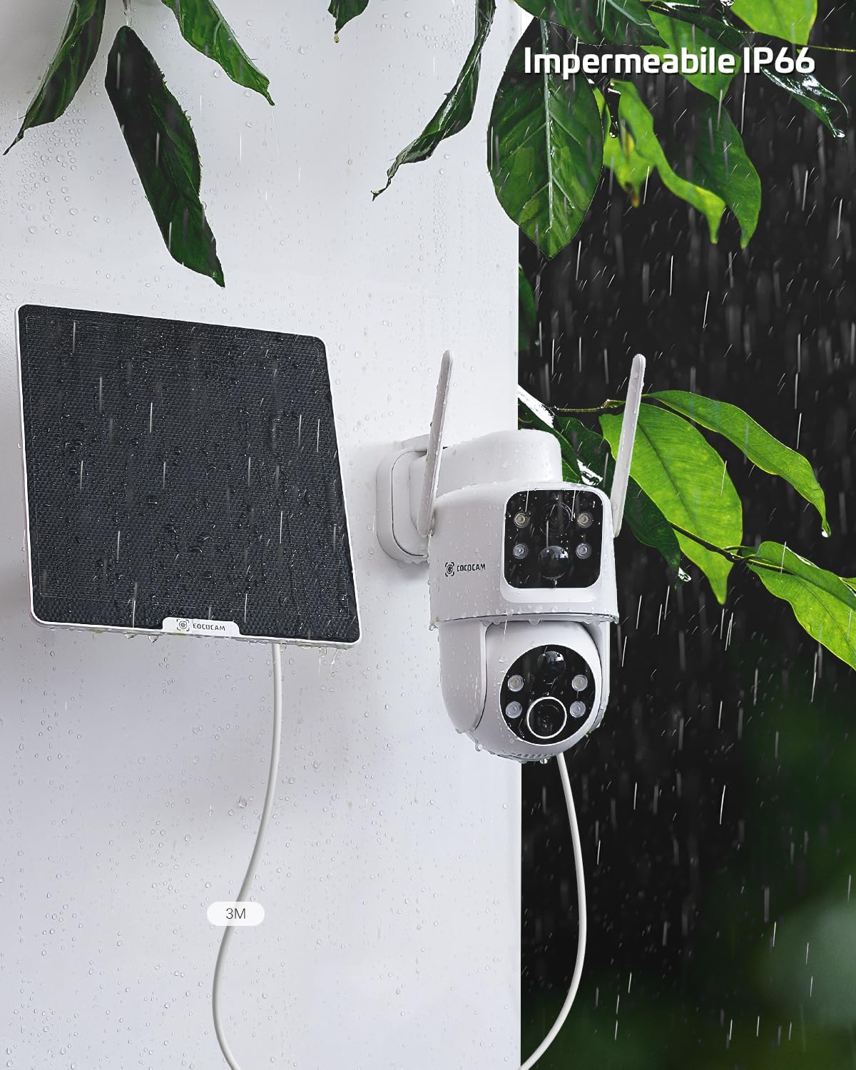 2K Telecamera Wi-Fi Esterno Senza Fili Solare PTZ con Doppio Obiettivo Doppio PIR, Batteria 10000mAh, 355°P 90°T, Intelligenza Artificiale, Pannello Solare 6W, IP66
