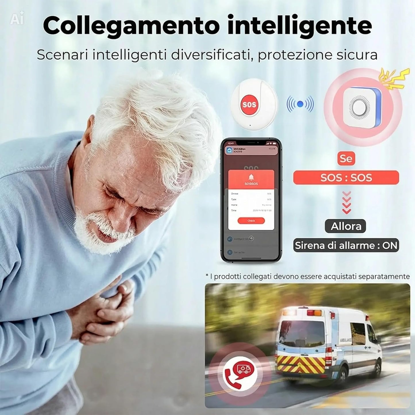 SOS Anziani e Bambini: Allarme Personale con Pulsante di Emergenza. Compatibile con APP Tuya e Smart Life. Notifica sul Telefono, Non Serve SIM. lunga autonomia. (Bianco)