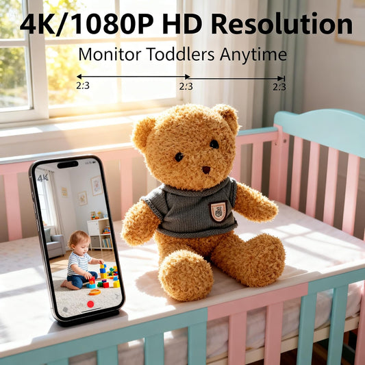 Orsacchiotto con Telecamera WiFi – Baby Monitor 4K e 1080P con Visione in Tempo Reale, Rilevamento Movimento con Notifiche, Supporto Micro SD 128GB, App Allcam365