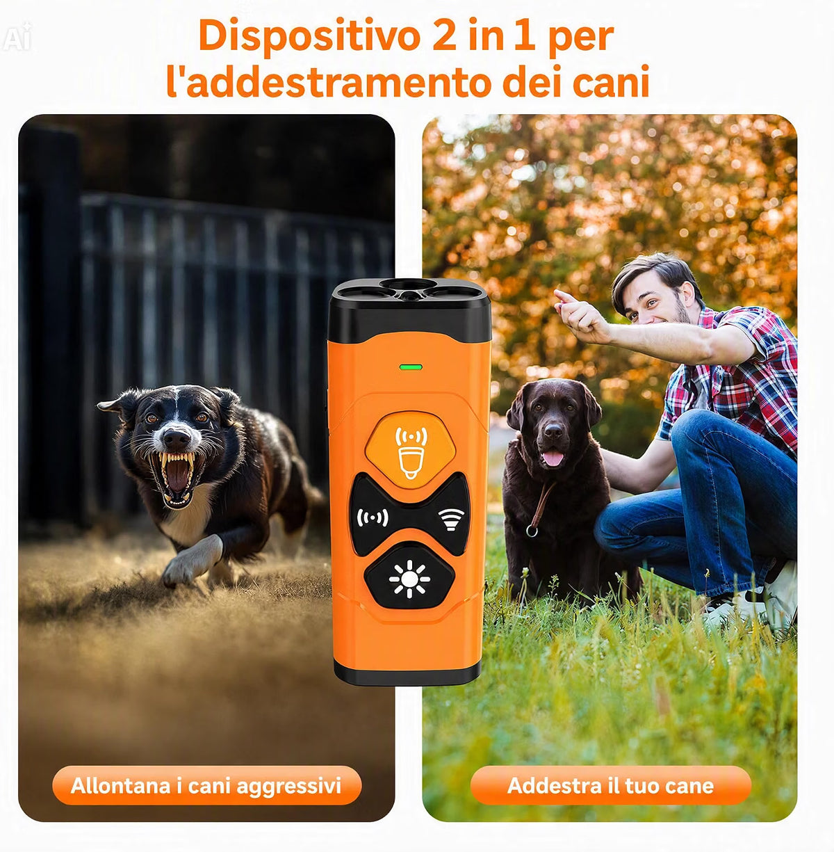 TZ-U69 Dissuasore Ultrasonico per Cani – Dispositivo Antiabbaio Portatile con 3 Emettitori, 4 Modalità e Torcia LED, Ricaricabile, Impermeabile IPX7, Batteria 1200mAh – Ideale anche per Addestramento