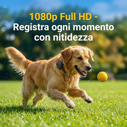 Telecamera per Cani e Gatti WiFi con Visione in Tempo Reale – Videocamera Portatile Full HD 1080P con Grandangolo 120°, Batteria 700mAh, Supporto Micro SD, Connessione Hotspot AP – Monitora il Tuo Pet