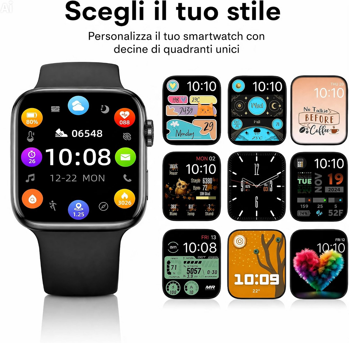 Smartwatch Fitness con APP LAXASFIT – Frequenza Cardiaca, Pressione, Ossigeno e Sonno, 4 Modalità Sportive, Chiamate Bluetooth – Compatibile Android e iOS