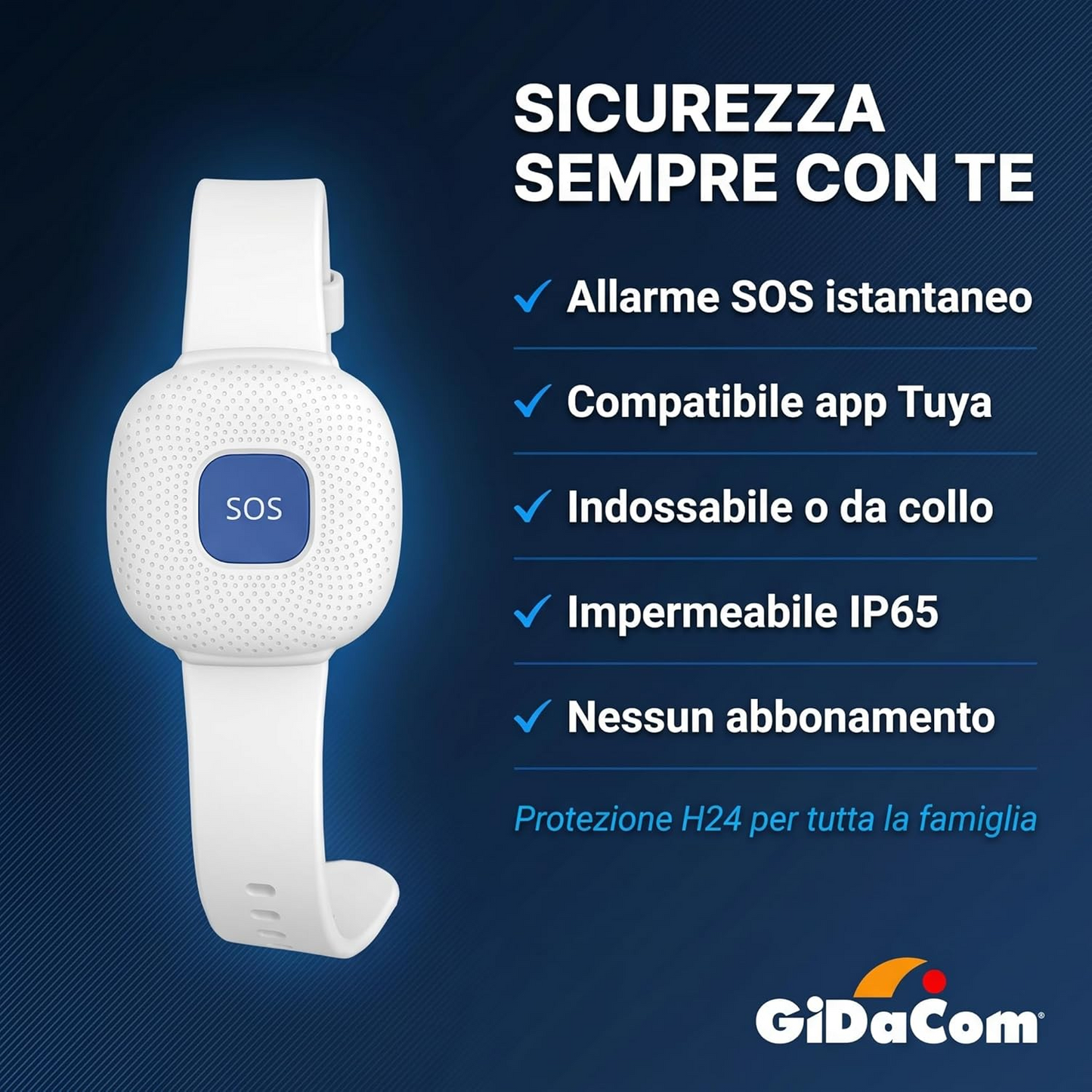 (WL96WT) LifeAlert Connect Pulsante SOS Anziani WiFi - Bracciale Emergenza Personale Compatibile Tuya Smart Life - Ciondolo Salvavita Notifica App Smartphone - Impermeabile IP65 - Batteria 400mAh (Bianco)