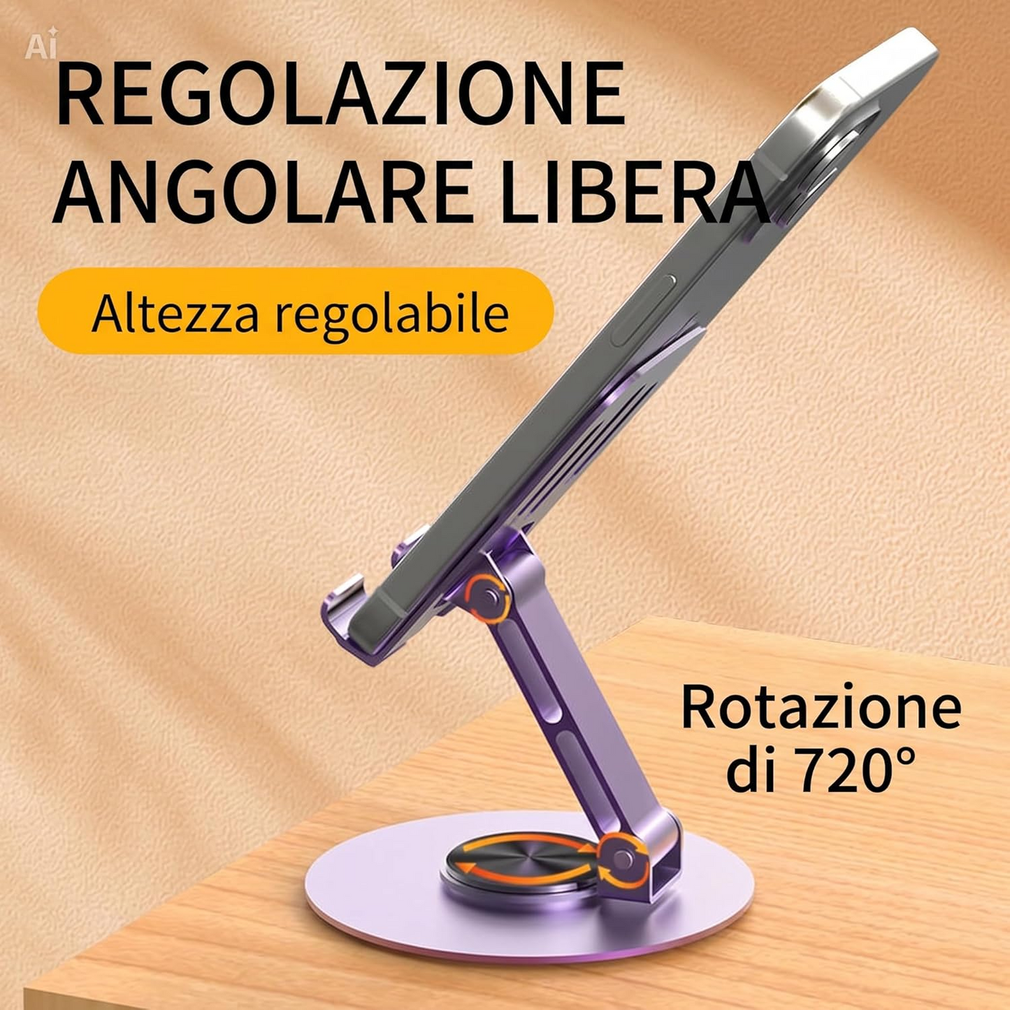 Supporto per Telefono e Tablet da Tavolo in Metallo – Base Girevole a 360°, Universale Regolabile per Smartphone e iPad, Struttura Robusta