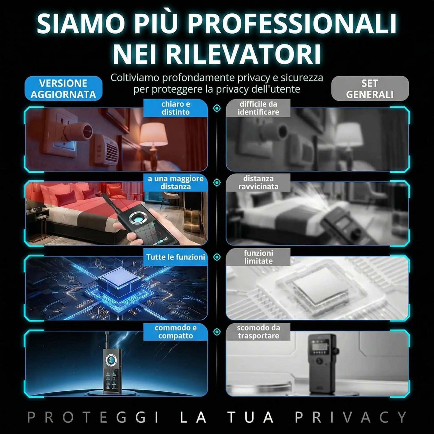 Rilevatore Scanner Professionale di Microspie e Telecamere 50MHz-8GHz - Rileva GPS, Microfoni, Microcamere Wireless - Bonifica TOTALE - Schermo Touch - Portatile Auto Ufficio Viaggi GUARDIAN 888