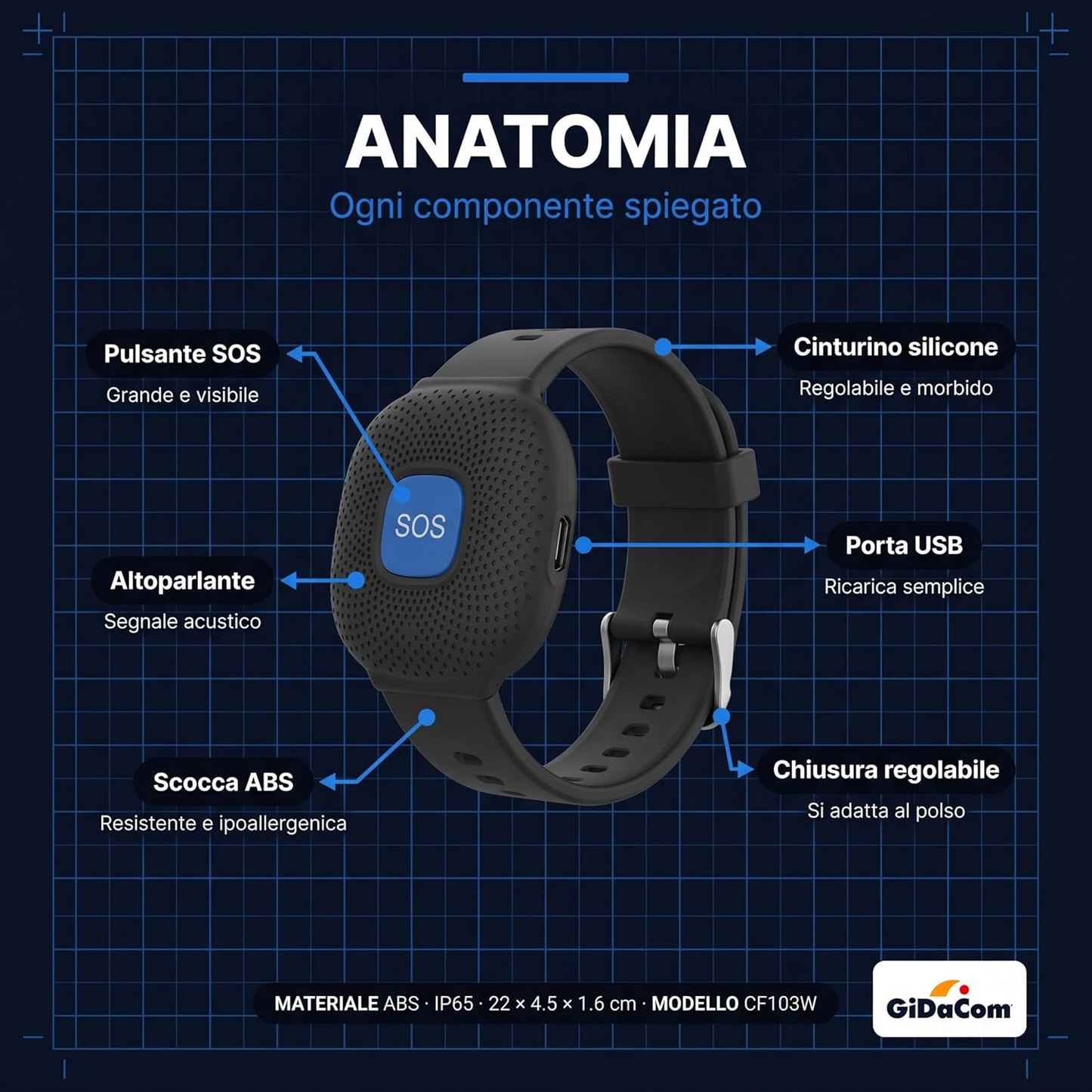 (WL96WT) LifeAlert Connect Pulsante SOS Anziani WiFi - Bracciale Emergenza Personale Compatibile Tuya Smart Life - Ciondolo Salvavita Notifica App Smartphone - Impermeabile IP65 - Batteria 400mAh (Nero)