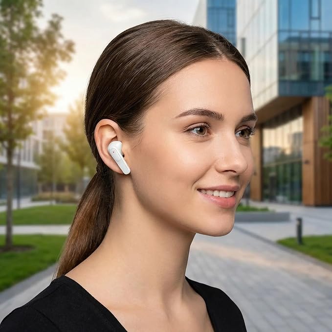 Cuffie Bluetooth con Display a Schermo BIANCO – Auricolari Wireless con Cancellazione Attiva del Rumore, Notifiche in Tempo Reale, 50h di Autonomia, Traduzione 24 Lingue, Impermeabili