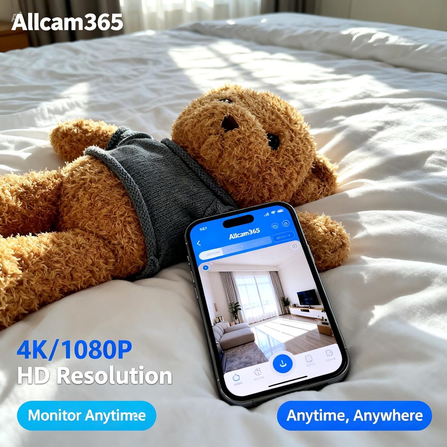 Orsacchiotto con Telecamera WiFi – Baby Monitor 4K e 1080P con Visione in Tempo Reale, Rilevamento Movimento con Notifiche, Supporto Micro SD 128GB, App Allcam365