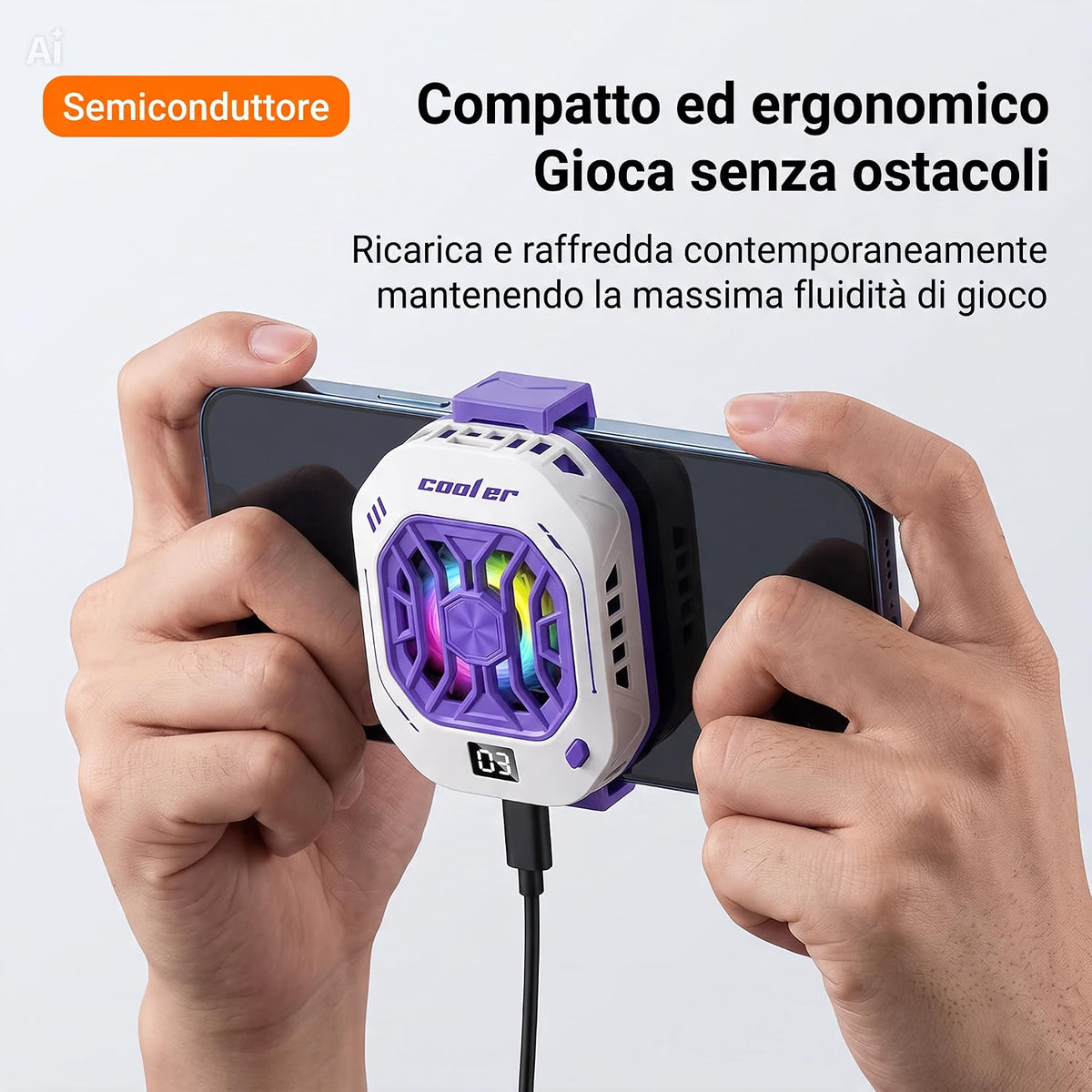 Ventola raffreddamento telefono cellulare con Cella di Peltier - Display Digitale – 3 Velocità per Gaming, Clip Universale e Sistema Magnetico – Per iOS e Android
