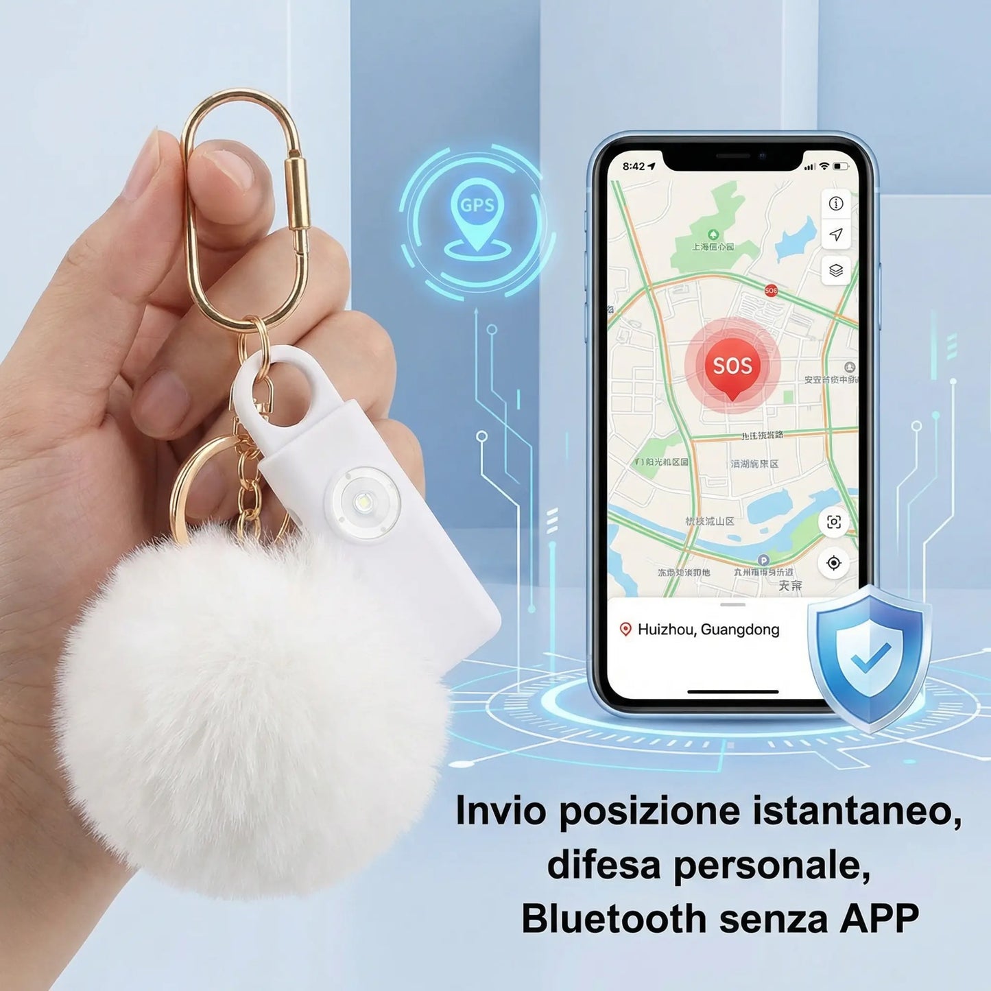 Panic Alarm Keychain, SOS Anti-Aggression Device with Automatic Call, Instant GPS Location Sending, 130dB Siren, Personal Defense and Self-Defense for Women, Children, and the Elderly (Blue) 