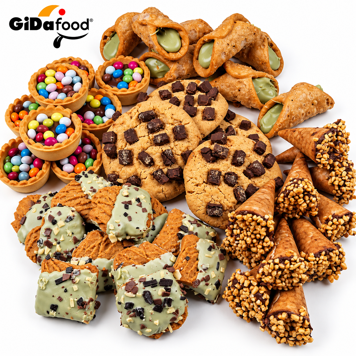 Box Pasticcini Party Sapori dal Forno 5 Gusti 860g – Tartellette Smart, Cannoli Siciliani, Cornetti Nocciola, Poker Pistacchio e Cookie – Ideale per Compleanni, Feste e Buffet – Confezione Mista di Pasticceria Fine