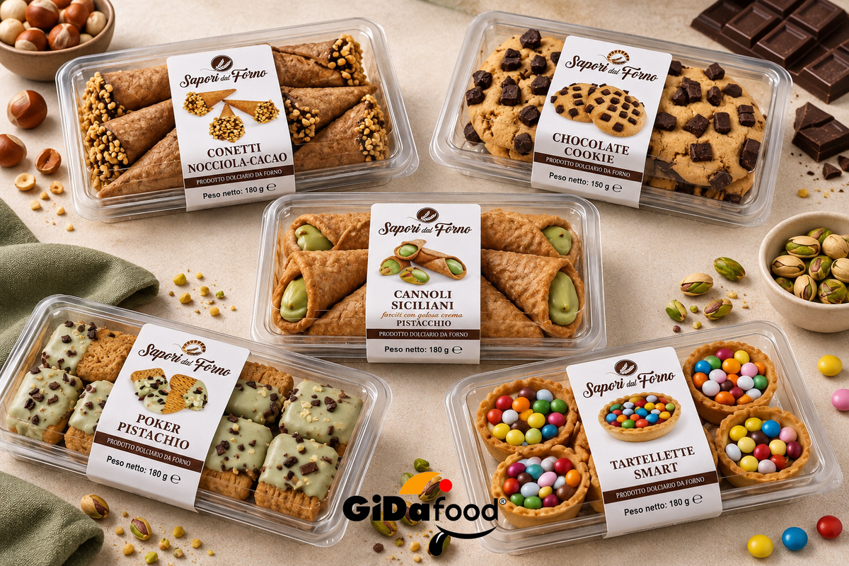 Box Pasticcini Party Sapori dal Forno 5 Gusti 860g – Tartellette Smart, Cannoli Siciliani, Cornetti Nocciola, Poker Pistacchio e Cookie – Ideale per Compleanni, Feste e Buffet – Confezione Mista di Pasticceria Fine