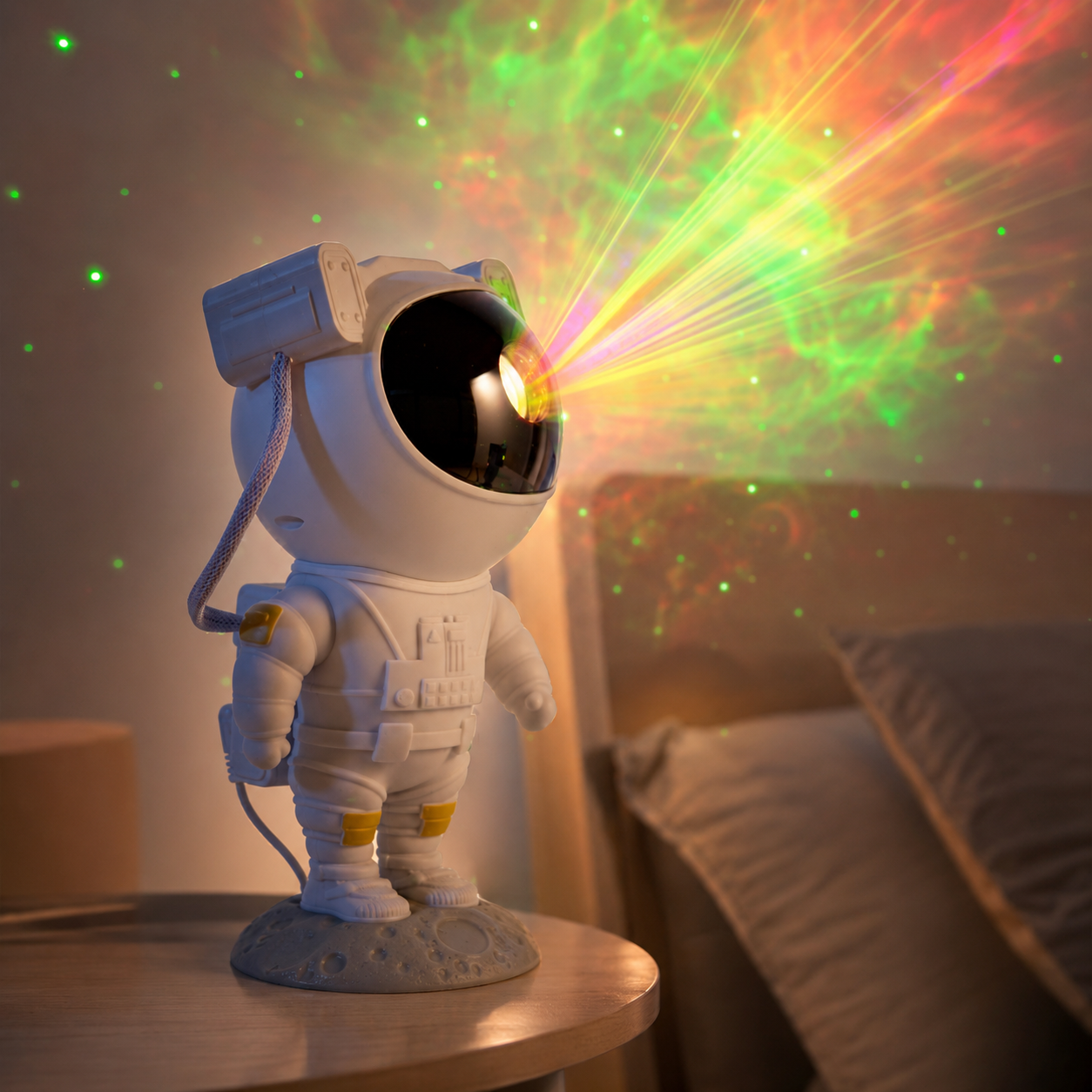 Proiettore Cielo Stellato e galassie a Forma di Astronauta – Luce Notturna con Laser e LED, Rotazione 360°, Telecomando, Timer, Effetto Universo – Per Camerette, Relax e Regalo