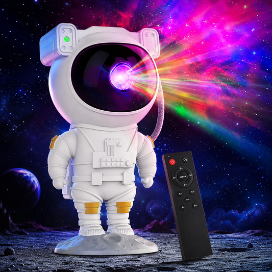 Proiettore Cielo Stellato e galassie a Forma di Astronauta – Luce Notturna con Laser e LED, Rotazione 360°, Telecomando, Timer, Effetto Universo – Per Camerette, Relax e Regalo