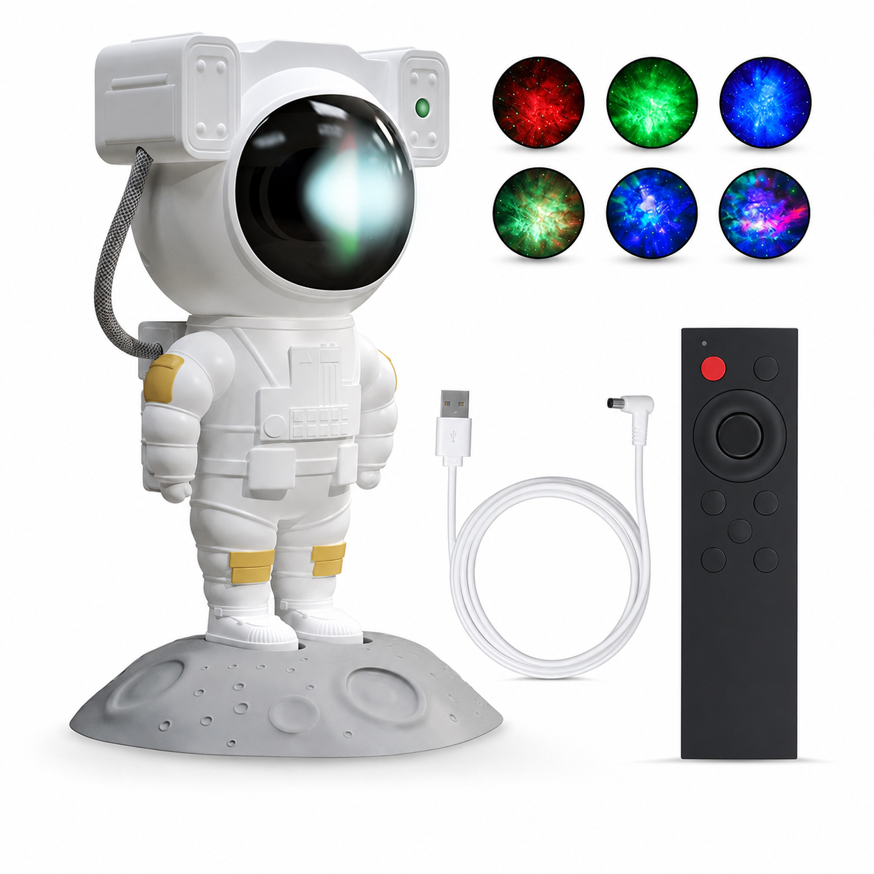 Proiettore Cielo Stellato e galassie a Forma di Astronauta – Luce Notturna con Laser e LED, Rotazione 360°, Telecomando, Timer, Effetto Universo – Per Camerette, Relax e Regalo