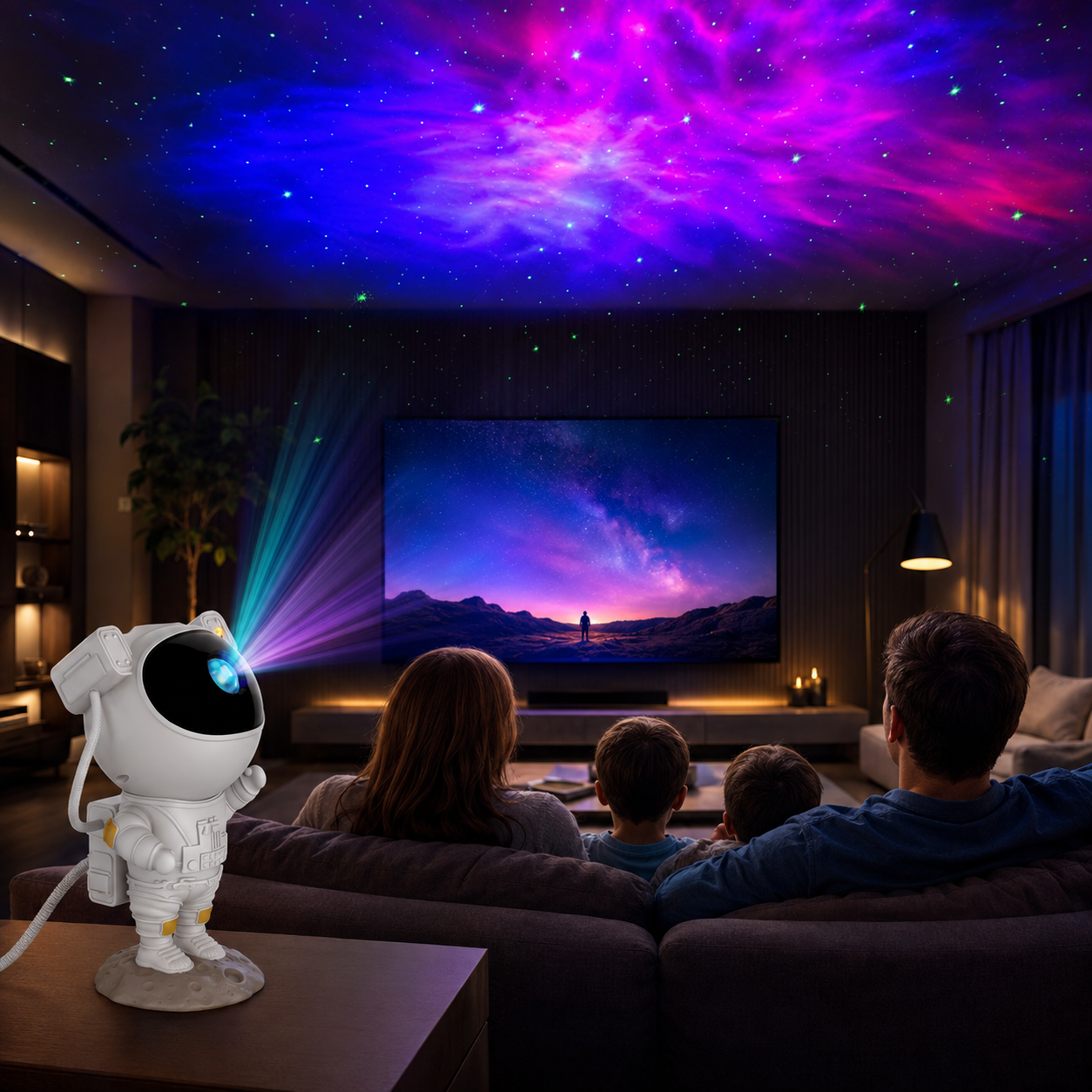 Proiettore Cielo Stellato e galassie a Forma di Astronauta – Luce Notturna con Laser e LED, Rotazione 360°, Telecomando, Timer, Effetto Universo – Per Camerette, Relax e Regalo