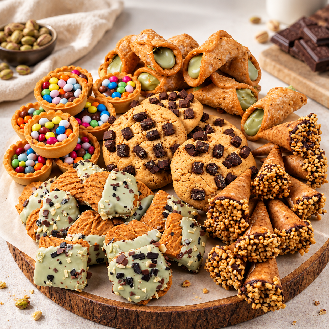 Box Pasticcini Party Sapori dal Forno 5 Gusti 860g – Tartellette Smart, Cannoli Siciliani, Cornetti Nocciola, Poker Pistacchio e Cookie – Ideale per Compleanni, Feste e Buffet – Confezione Mista di Pasticceria Fine