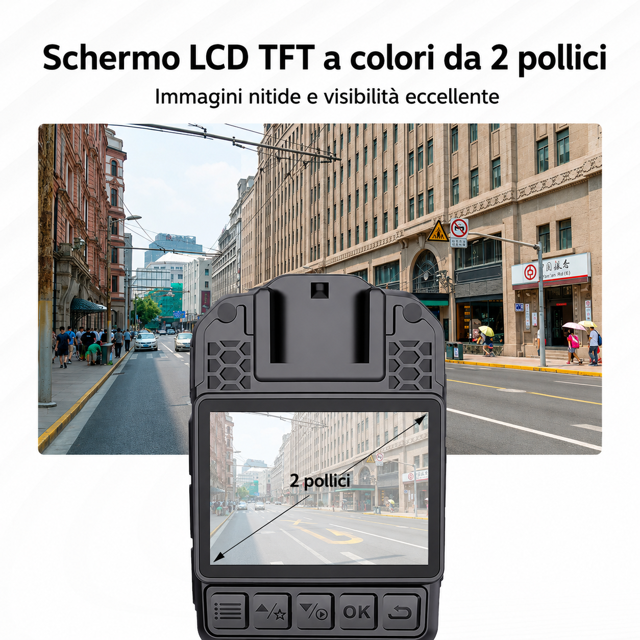 E201 Bodycam per Sicurezza Personale, Polizia e Security – Telecamera Indossabile con Visione Notturna, Grandangolo 130°, Batteria 3000mAh (22 Ore), Antiurto, Impermeabile, Sirena, Lampeggiante e Torcia