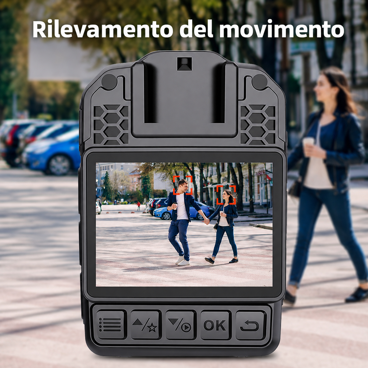 E201 Bodycam per Sicurezza Personale, Polizia e Security – Telecamera Indossabile con Visione Notturna, Grandangolo 130°, Batteria 3000mAh (22 Ore), Antiurto, Impermeabile, Sirena, Lampeggiante e Torcia