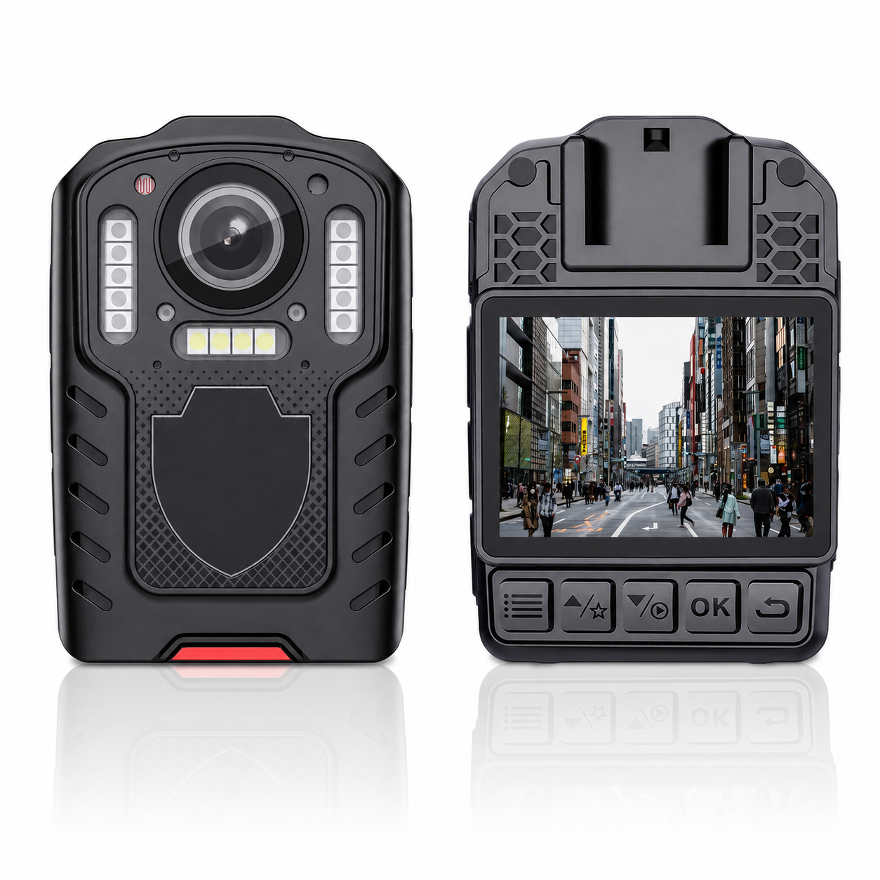 E201 Bodycam per Sicurezza Personale, Polizia e Security – Telecamera Indossabile con Visione Notturna, Grandangolo 130°, Batteria 3000mAh (22 Ore), Antiurto, Impermeabile, Sirena, Lampeggiante e Torcia