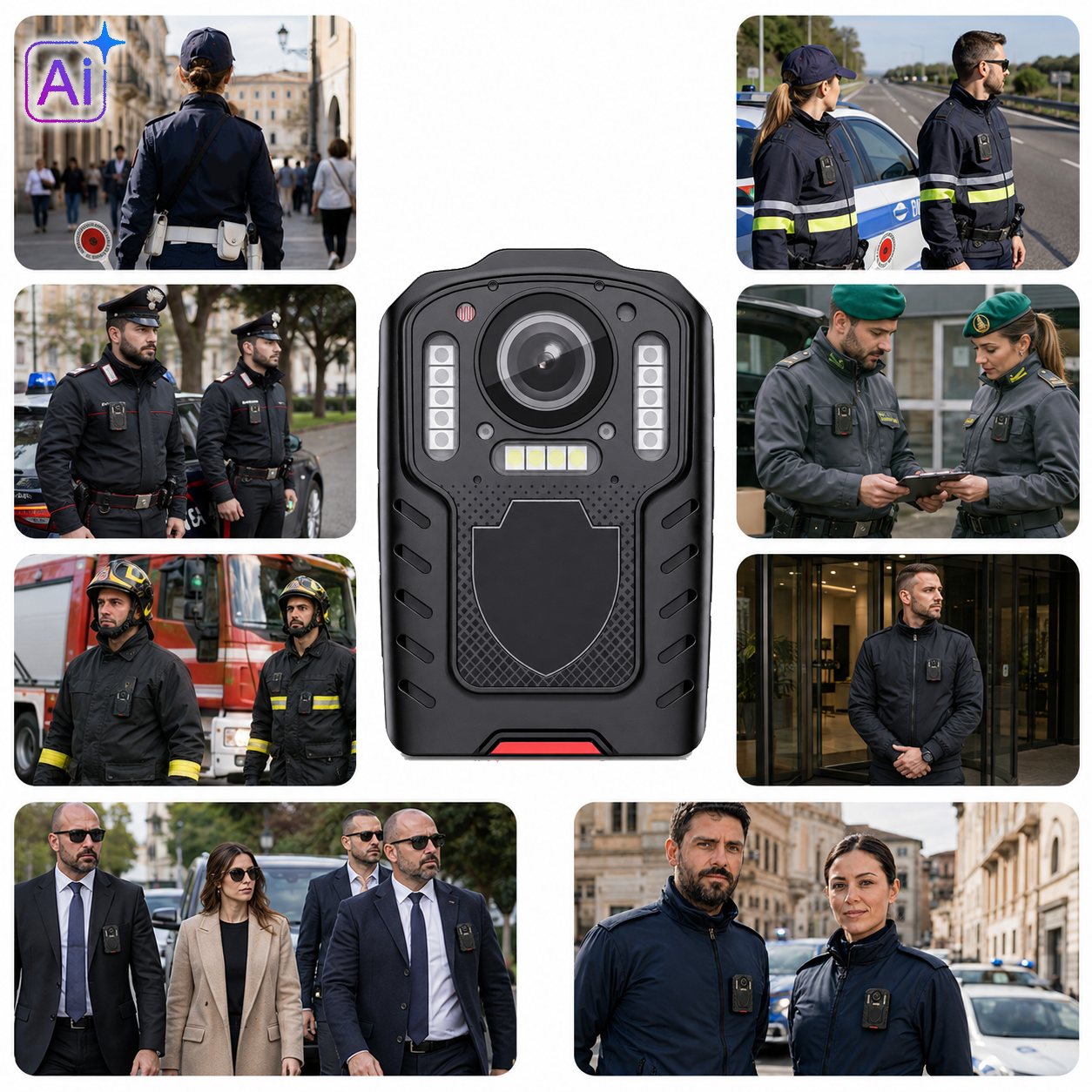 E201 Bodycam per Sicurezza Personale, Polizia e Security – Telecamera Indossabile con Visione Notturna, Grandangolo 130°, Batteria 3000mAh (22 Ore), Antiurto, Impermeabile, Sirena, Lampeggiante e Torcia