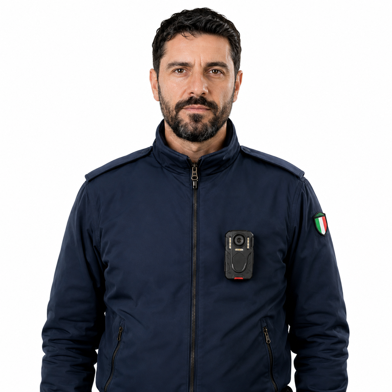 E201 Bodycam per Sicurezza Personale, Polizia e Security – Telecamera Indossabile con Visione Notturna, Grandangolo 130°, Batteria 3000mAh (22 Ore), Antiurto, Impermeabile, Sirena, Lampeggiante e Torcia