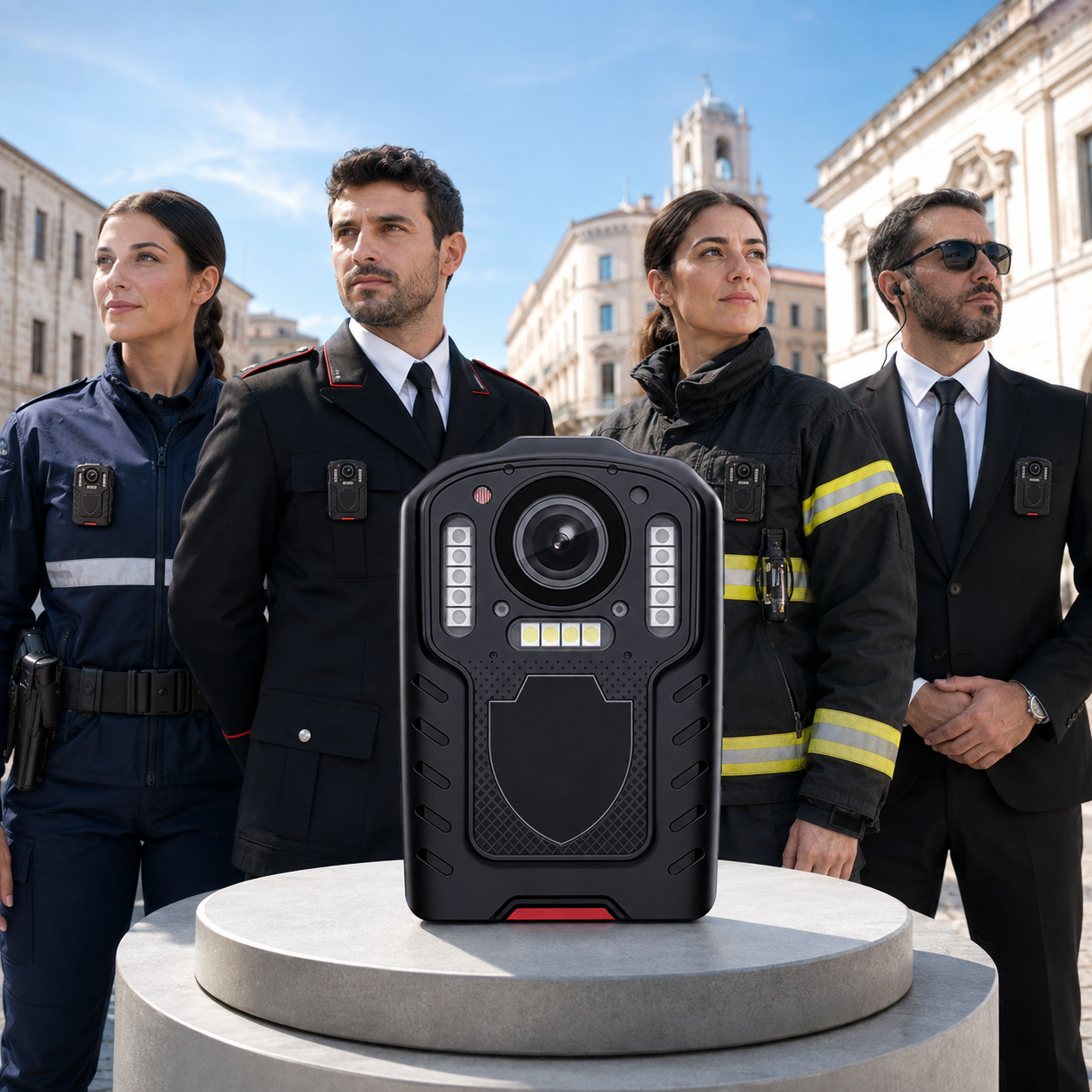 E201 Bodycam per Sicurezza Personale, Polizia e Security – Telecamera Indossabile con Visione Notturna, Grandangolo 130°, Batteria 3000mAh (22 Ore), Antiurto, Impermeabile, Sirena, Lampeggiante e Torcia