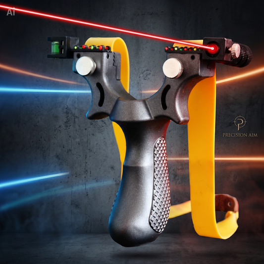 Fionda Laser Professionale con Mirino – Precisione e Potenza per Caccia e Tiro Sportivo, Impugnatura Antiscivolo, Materiale Policarbonato, Leggera 123g – Spara Pietre, Palline e Paintball – Kit Completo con Staffa e Boloboc