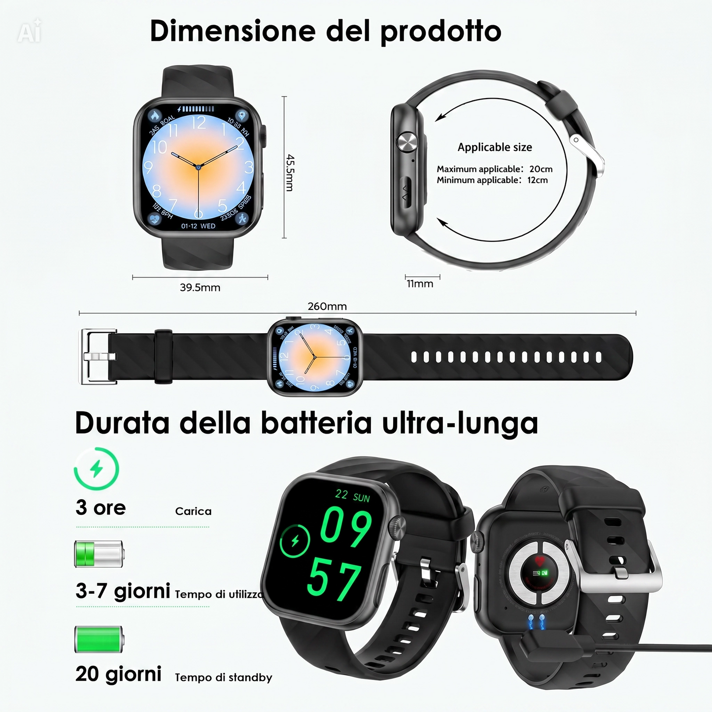 (S2000 Bianco) Smartwatch con Funzione SOS – Orologio Intelligente Unisex Design Squadrato 44-49mm, 7 Cinturini Inclusi, Impermeabile IP67, Batteria 4 Giorni, Assistente Google, Chiamate BT – Set Regalo con Torcia LED (Copia)