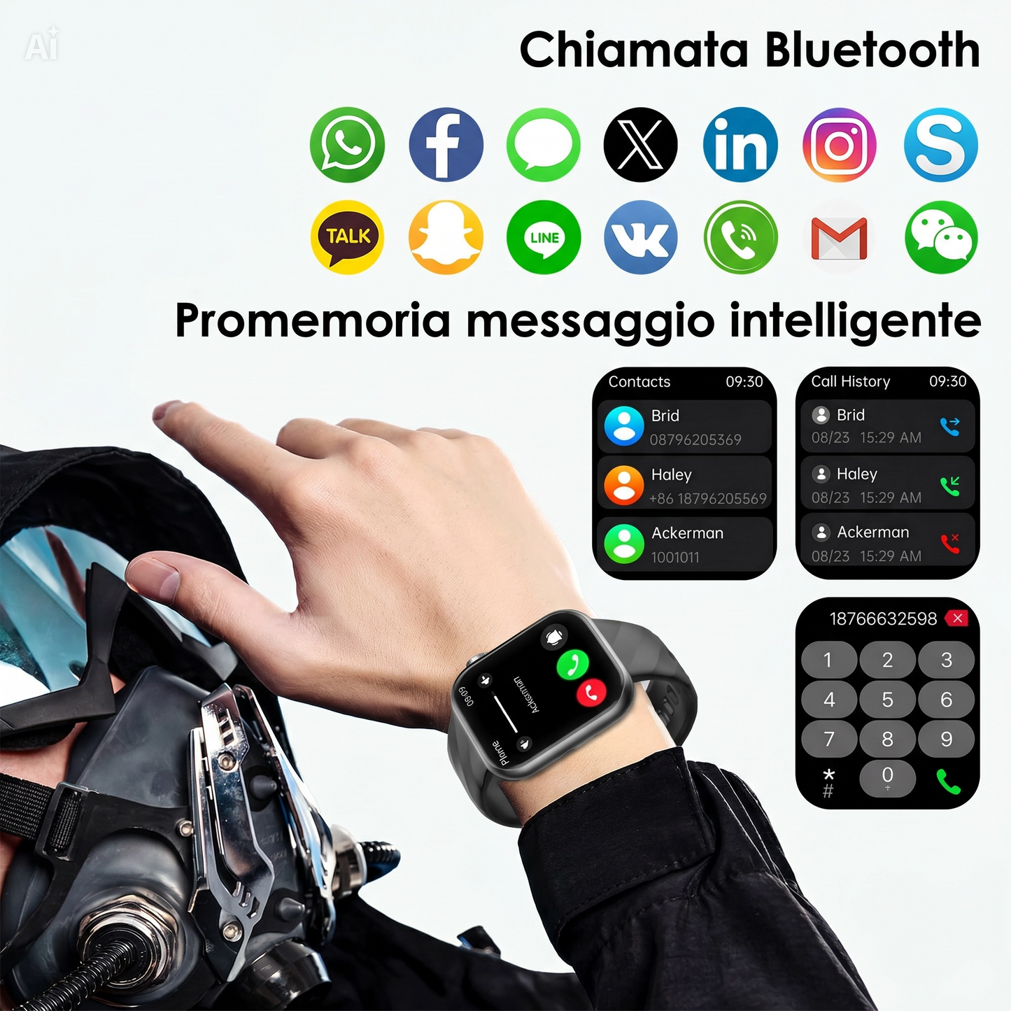 (S2000 Bianco) Smartwatch con Funzione SOS – Orologio Intelligente Unisex Design Squadrato 44-49mm, 7 Cinturini Inclusi, Impermeabile IP67, Batteria 4 Giorni, Assistente Google, Chiamate BT – Set Regalo con Torcia LED (Copia)