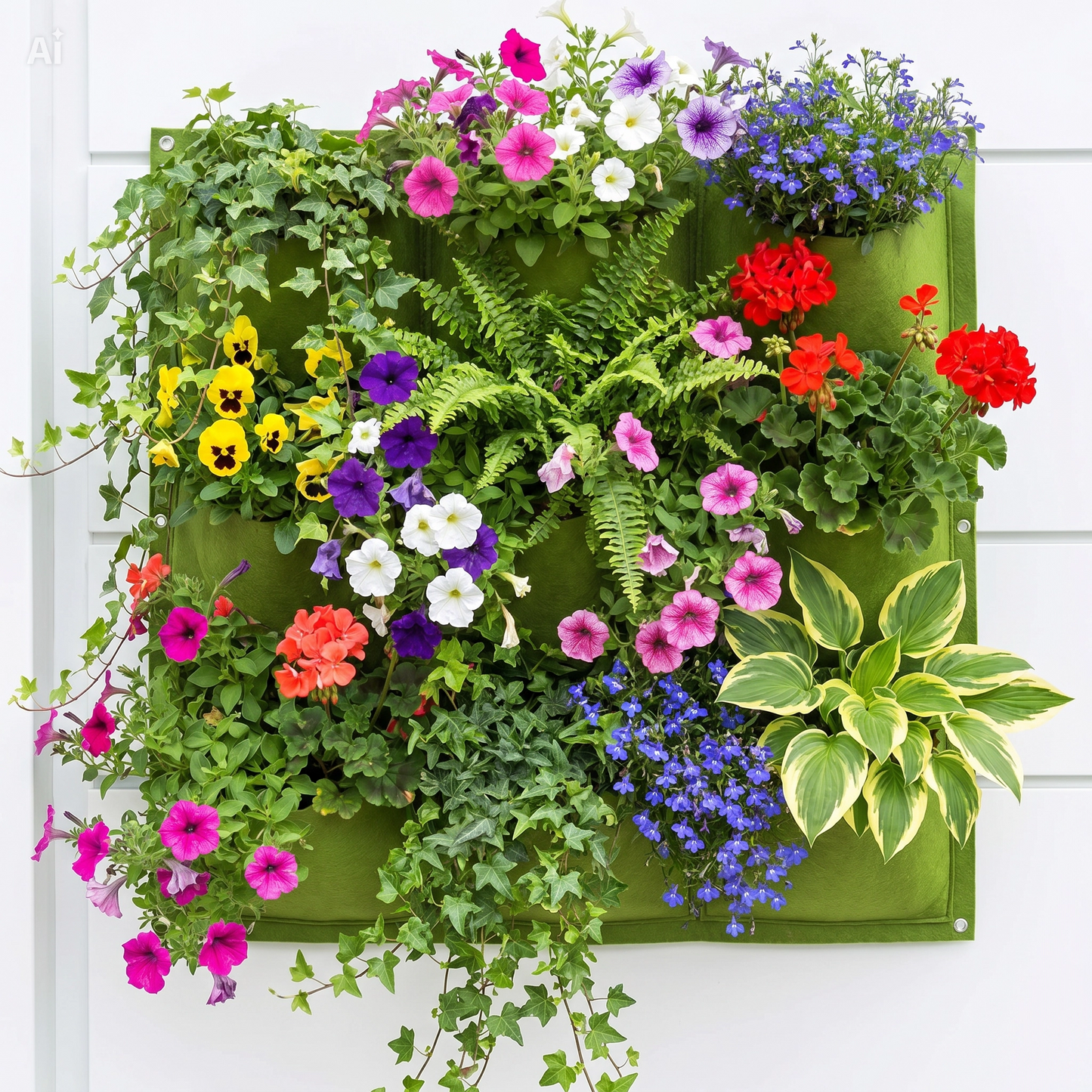 Giardino Verticale 9 Tasche Componibile all'Infinito – Parete Verde 50x50cm in Fibra Vegetale, Resistente Acqua e UV, con Drenaggio e Spessore 2mm – Crea Grandi Pareti con Fiori, Fragole e Spezie – Interno/Esterno (Verde)
