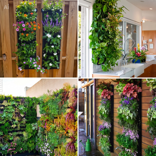 Giardino Verticale 9 Tasche Componibile all'Infinito – Parete Verde 50x50cm in Fibra Vegetale, Resistente Acqua e UV, con Drenaggio e Spessore 2mm – Crea Grandi Pareti con Fiori, Fragole e Spezie – Interno/Esterno (Nero)