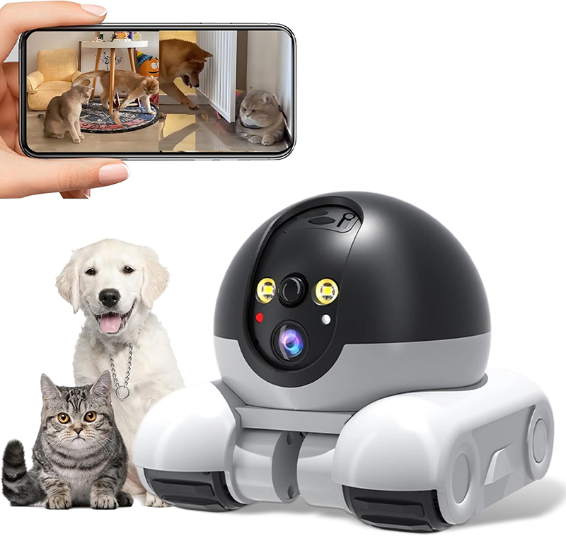Telecamera Robot Intelligente per Gatti e Cani con Laser Game Doppia Camera 4K - Controllo da App, Visione Notturna, Interfono