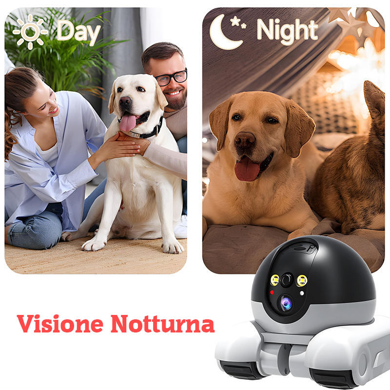 Telecamera Robot Intelligente per Gatti e Cani con Laser Game Doppia Camera 4K - Controllo da App, Visione Notturna, Interfono