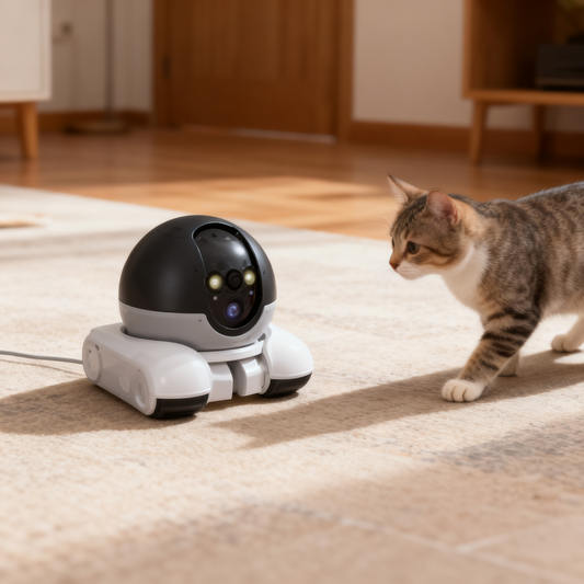 Telecamera Robot Intelligente per Gatti e Cani con Laser Game Doppia Camera 4K - Controllo da App, Visione Notturna, Interfono
