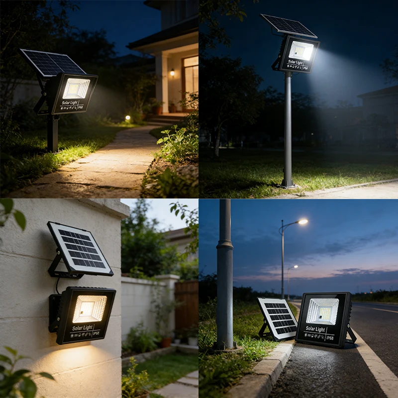 (FARILED_XZ) Mini Faro LED 10W con Pannello Solare da Esterno 1200 Lumen, Impermeabile IP67 - Lampada Solare con Telecomando per Giardino e Terrazzo - Kit Proiettori con Staffe e Viti per Montaggio a Parete