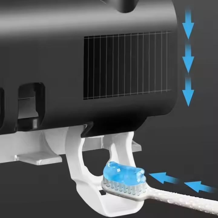 Sterilizzatore UV per Spazzolini da Denti con Ricarica Solare – Dispenser di Dentifricio Automatico Senza Contatto, Supporto Universale per Spazzolini, Elimina il 99% dei Germi – Senza Cavi