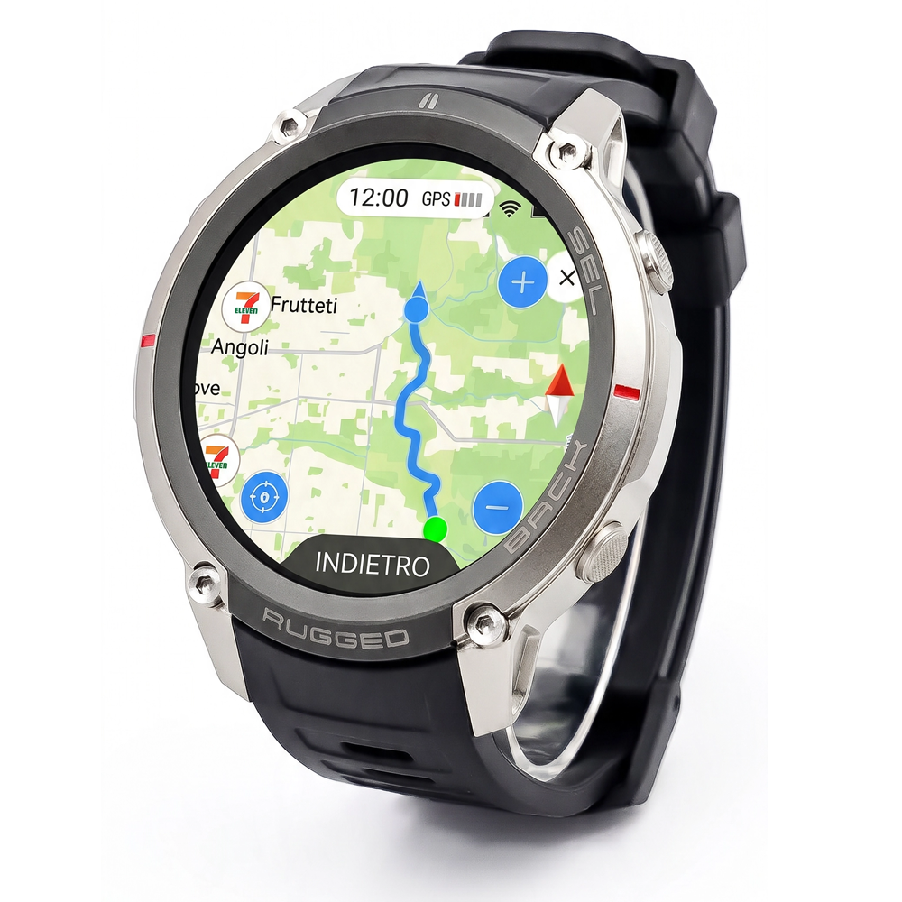 Smartwatch GPS con Mappe Offline, Bussola, Altimetro, Meteo – Orologio con Display AMOLED 1.43", Impermeabile 50M, Monitoraggio Cuore/Ossigeno/Pressione, Cinturino in Gel di Silice