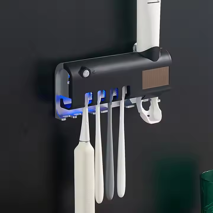 Sterilizzatore UV per Spazzolini da Denti con Ricarica Solare – Dispenser di Dentifricio Automatico Senza Contatto, Supporto Universale per Spazzolini, Elimina il 99% dei Germi – Senza Cavi