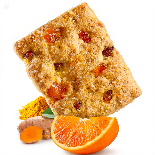 Biscotti ai Cereali con Arancia e Curcuma – Mix di Farine Pregiate (Frumento, Farro, Mais) con Curcuma e Veri Pezzi d'Arancia – Il Perfetto Equilibrio tra Gusto e Benessere per Colazione e Merenda