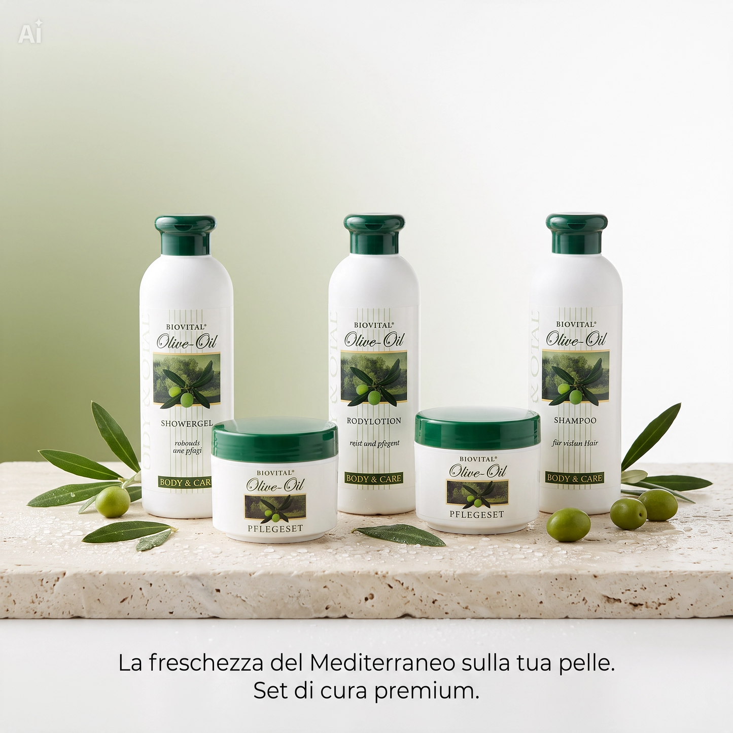 Set Cura della Persona 5 Pezzi con Olio d'Oliva – Edizione Speciale Bio-Vital con Gel Doccia, Shampoo, Lozione Corpo, Crema Giorno e Crema Notte – Cura Completa per Pelle e Capelli