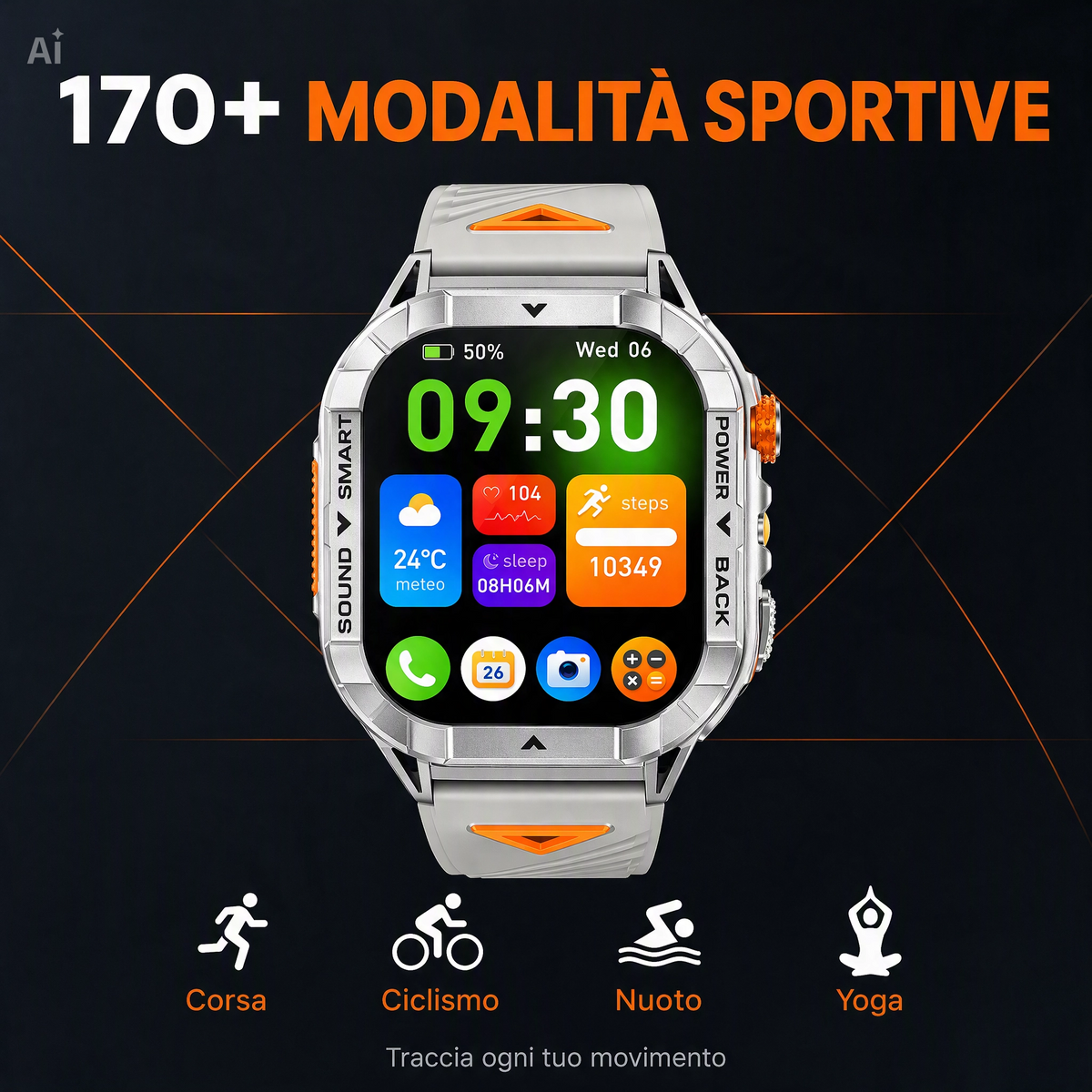 Smartwatch con Display AMOLED 2,13" APP FitCloudPRO – Cassa in Lega di Zinco, Impermeabile 3 ATM, Chiamate Bluetooth, Frequenza Cardiaca, Contapassi, Android e iOS (Nero)