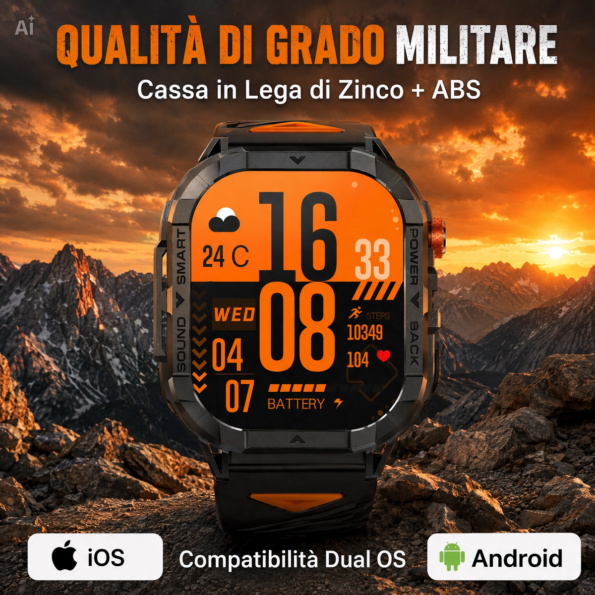 Smartwatch con Display AMOLED 2,13" APP FitCloudPRO – Cassa in Lega di Zinco, Impermeabile 3 ATM, Chiamate Bluetooth, Frequenza Cardiaca, Contapassi, Android e iOS (Nero)