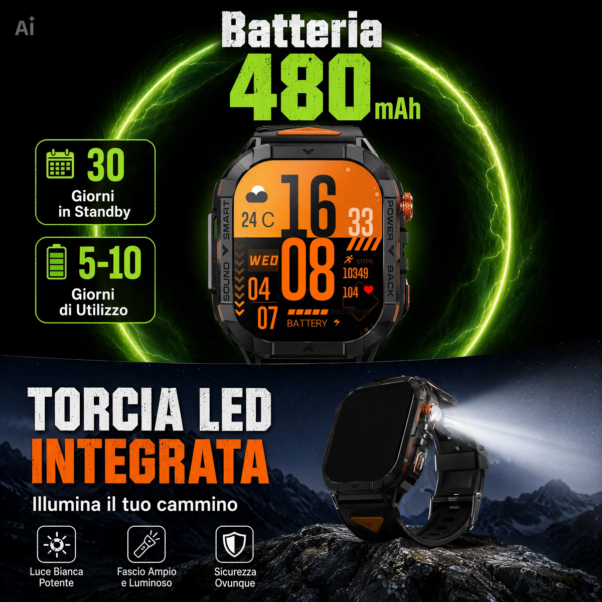 Smartwatch con Display AMOLED 2,13" APP FitCloudPRO – Cassa in Lega di Zinco, Impermeabile 3 ATM, Chiamate Bluetooth, Frequenza Cardiaca, Contapassi, Android e iOS (Nero)