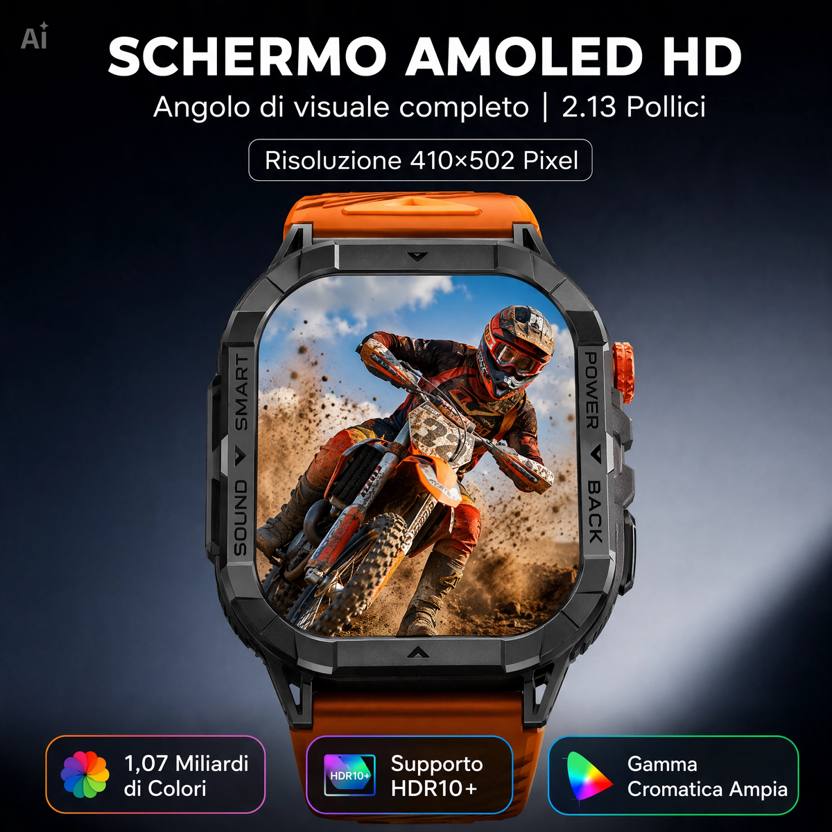 Smartwatch con Display AMOLED 2,13" APP FitCloudPRO – Cassa in Lega di Zinco, Impermeabile 3 ATM, Chiamate Bluetooth, Frequenza Cardiaca, Contapassi, Android e iOS (Nero)
