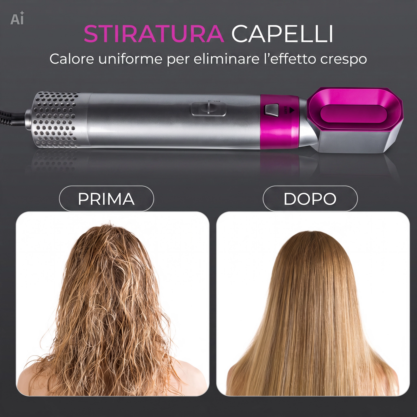 Asciugacapelli 5-in-1 con Piastra e Ferro Arricciacapelli – Set Styling Completo con 5 Accessori, 3 Temperature, Rivestimento Ceramico, 1000W, Cavo Girevole 360° – Per Asciugare, Lisciare e Arricciare